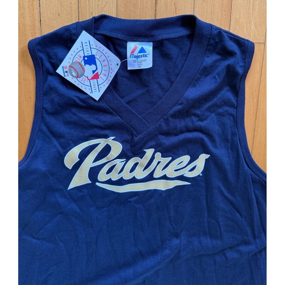 NWT Womens Sz 2XL San Diego Padres Blue Sleeveless V Neck T Shirt MAJESTIC - Picture 2 of 5